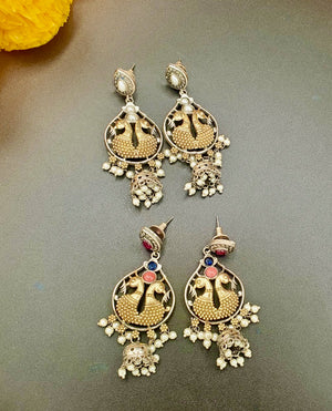 Peacock Earrings in Dual Tone