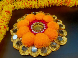 Handmade Pompom Diya Mat with Gota Border