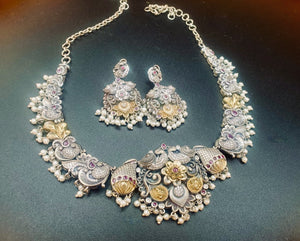 Tanvi German Silver Necklace with AD