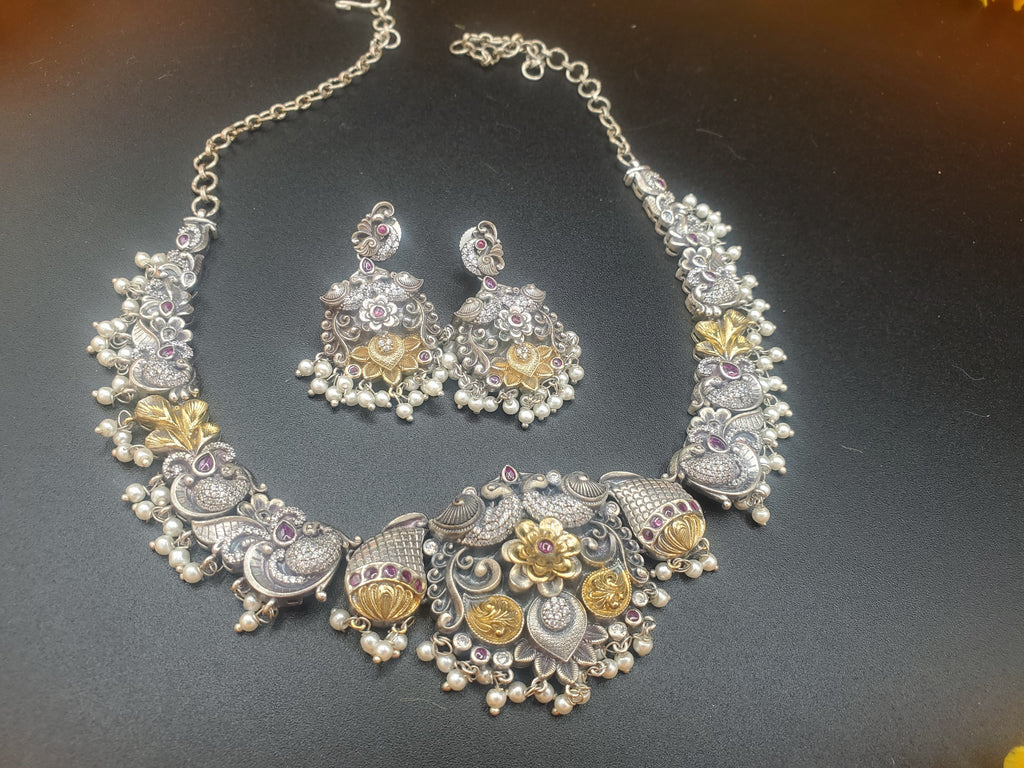 Tanvi German Silver Necklace with AD