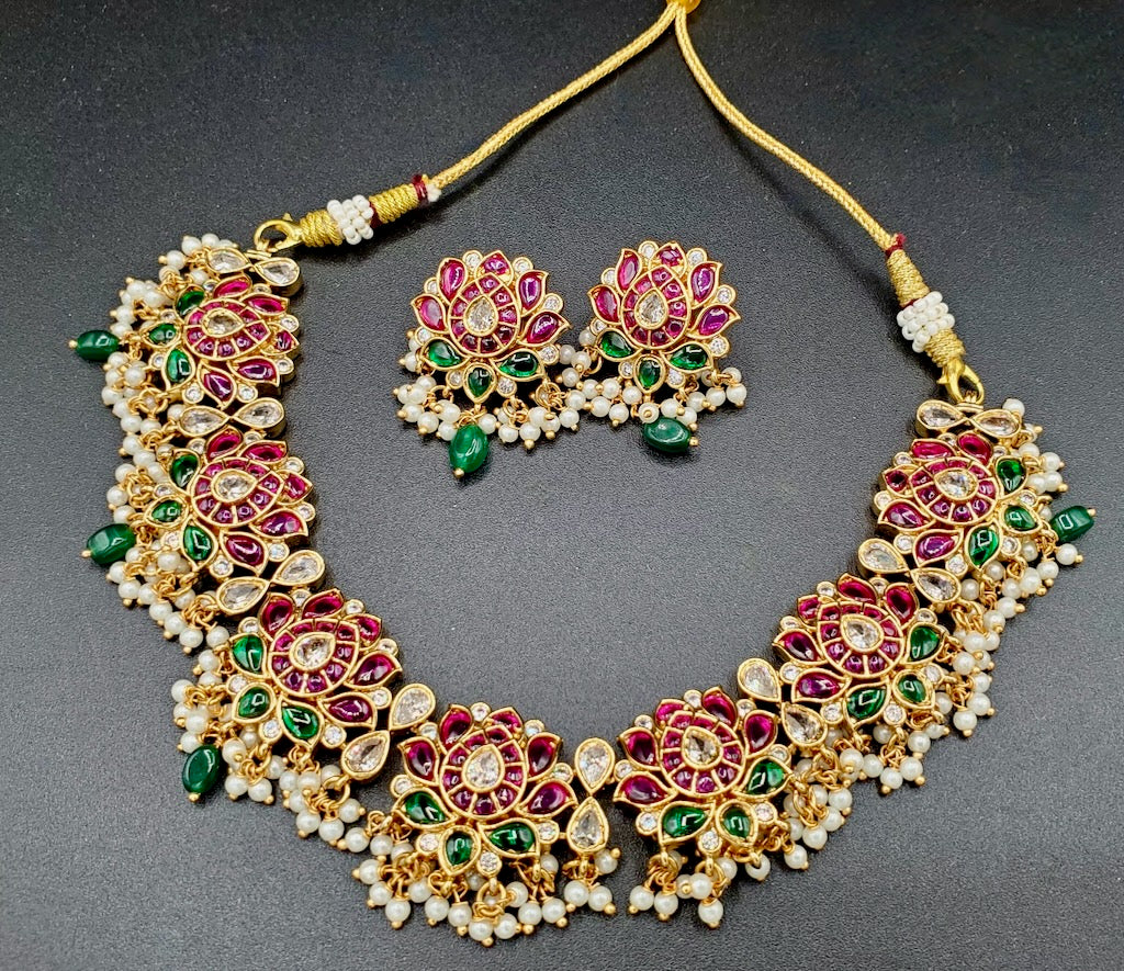 Priya Antique Real Kemp Necklace with Earrings