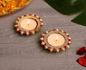 Pearl Crystal Diya (Pair)