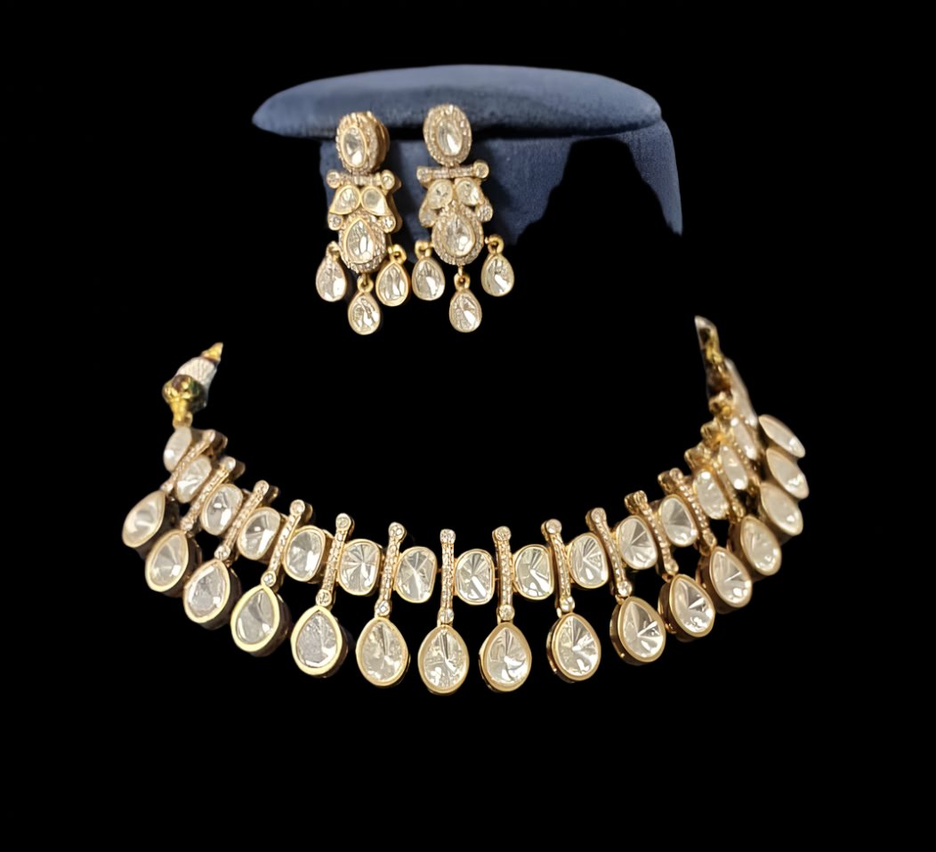 Radhika Moissanite Kundan Necklace with Earrings