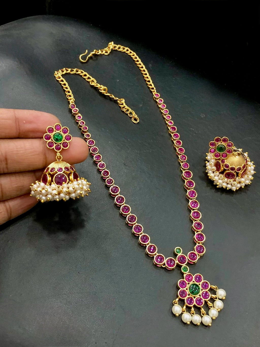 Abogi Antique Kemp Necklace Set with Jimiki/Jhumkis