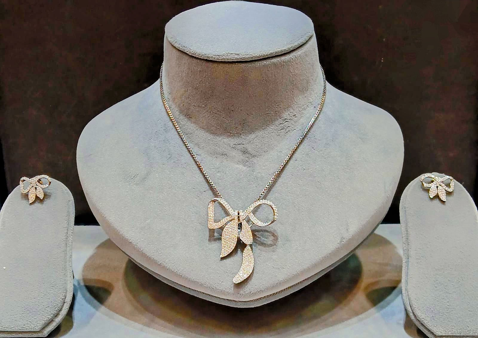 Designer Bow Pendant Set with Earrings