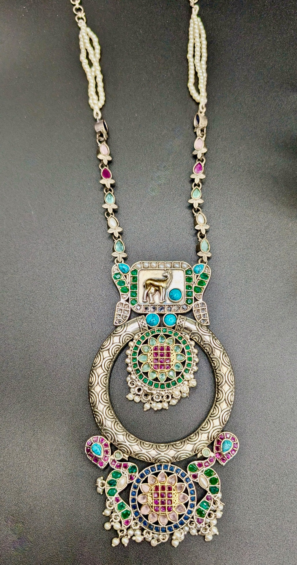 Lavanya German Silver Pendant with jhumkas