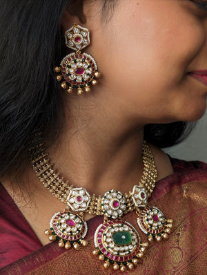 Adhira Designer Antique Necklace Set with Earrings