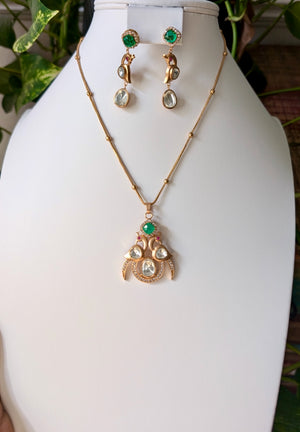 Morni Moissanite Peacock Pendant with Earrings