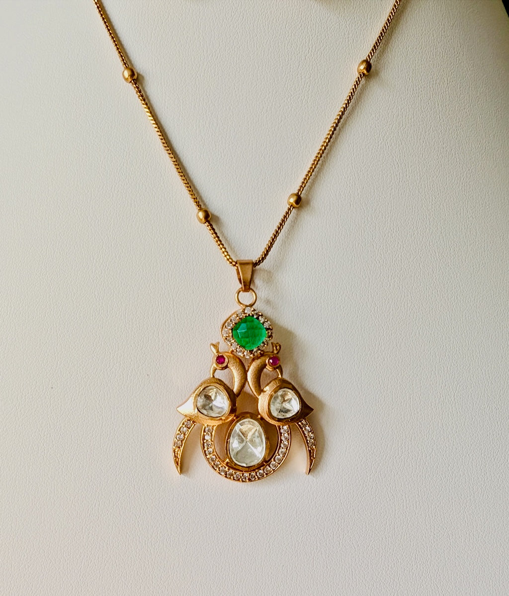 Morni Moissanite Peacock Pendant with Earrings