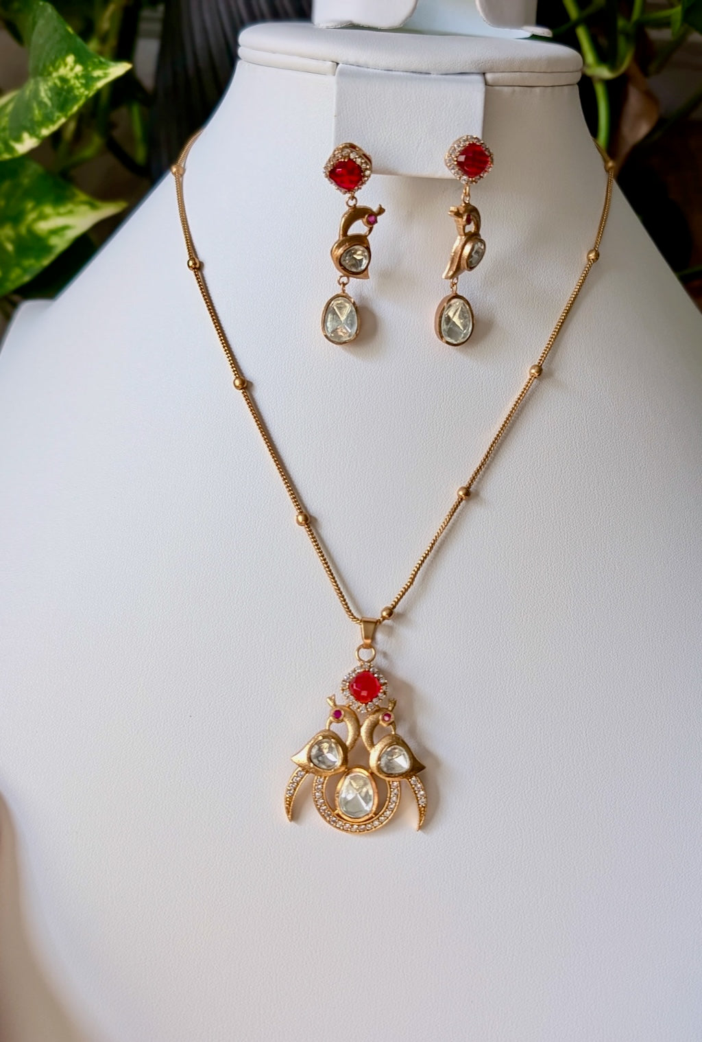 Morni Moissanite Peacock Pendant with Earrings