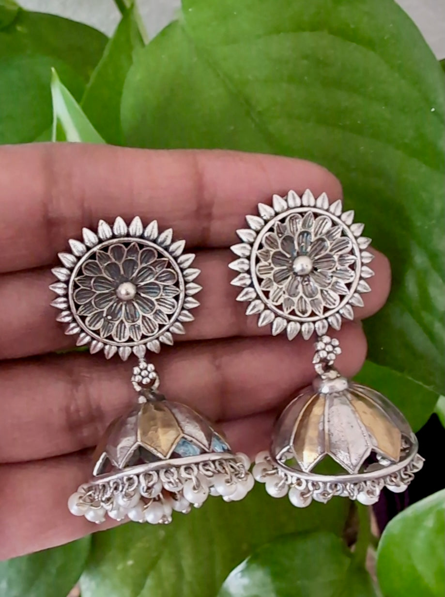 Ahalya Dual Tone Necklace Set with Jhumkas