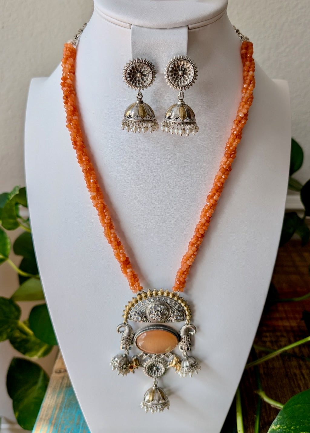 Ahalya Dual Tone Necklace Set with Jhumkas