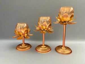 Metallic Lotus Stand Set with Glass (Set of 3)