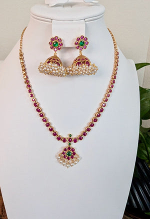 Abogi Antique Kemp Necklace Set with Jimiki/Jhumkis