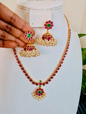 Abogi Antique Kemp Necklace Set with Jimiki/Jhumkis