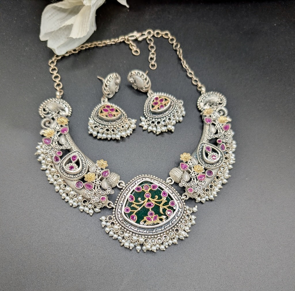 Tatiana Silver Look Alike Necklace with Earrings