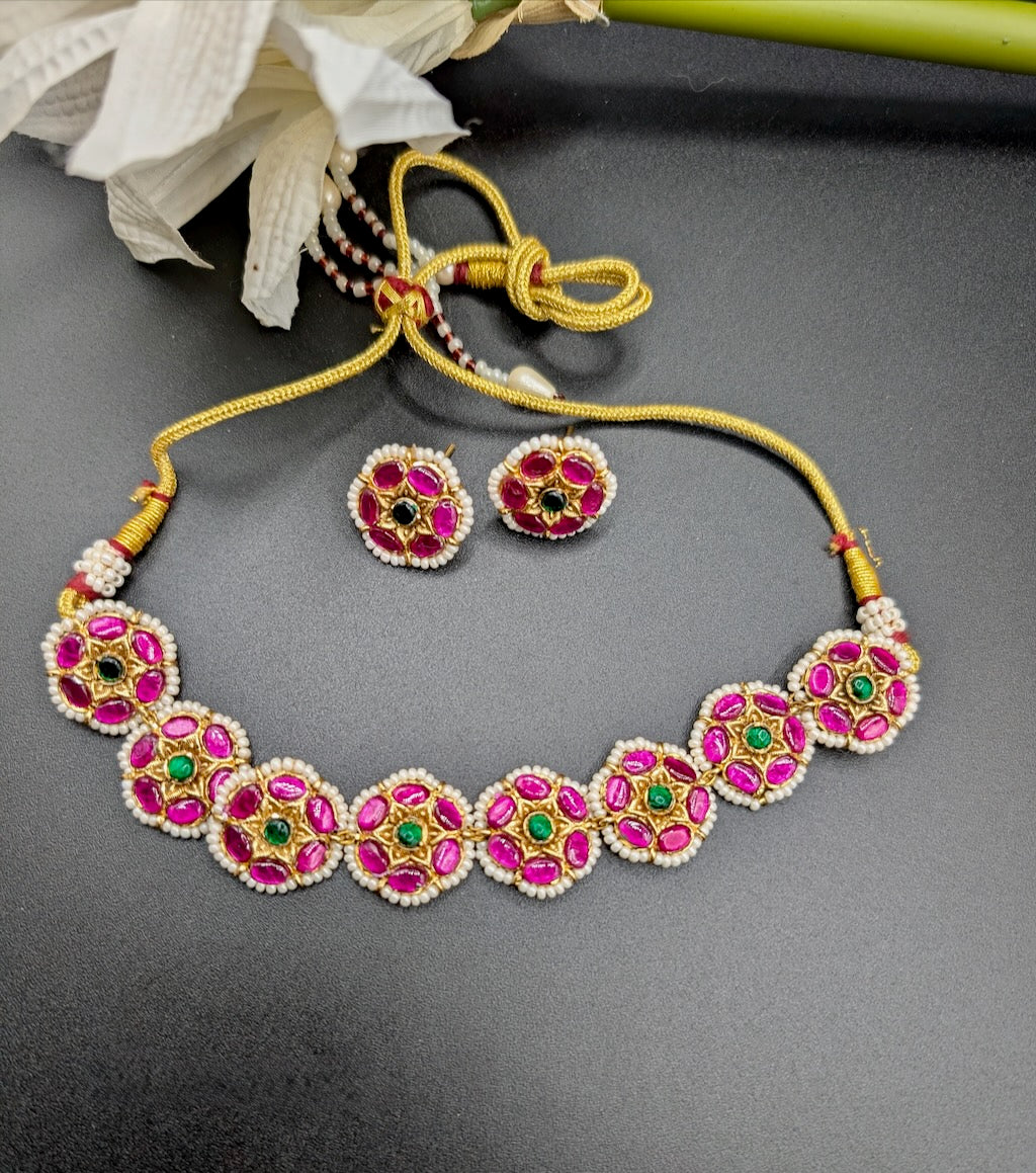 Ranjani Flower Jadau Kundan Necklace Set with Studs