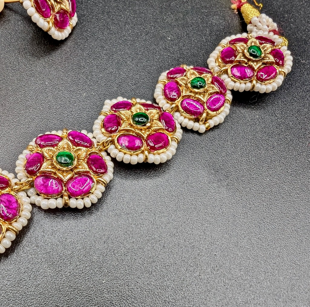 Ranjani Flower Jadau Kundan Necklace Set with Studs