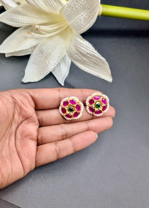 Ranjani Flower Jadau Kundan Necklace Set with Studs