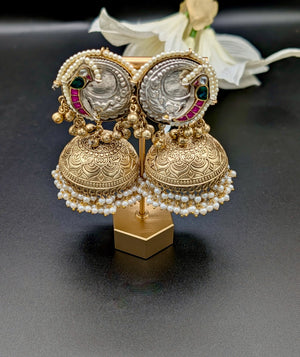 Rasika Dual Tone Lightweight Jhumkas with Pachi Kundan