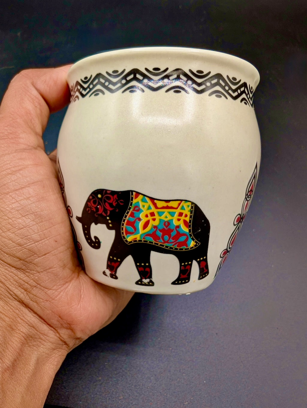 Single Kulhad Tea Cup printed with Elephants