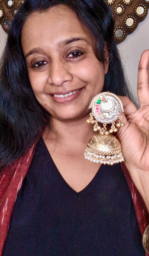 Rasika Dual Tone Lightweight Jhumkas with Pachi Kundan