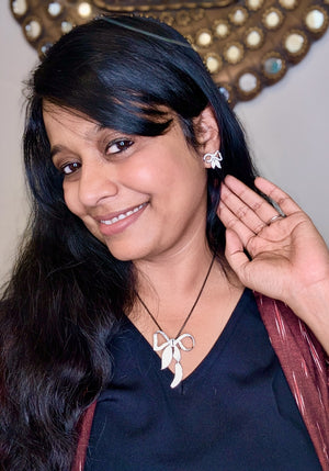 Designer Bow Pendant Set with Earrings