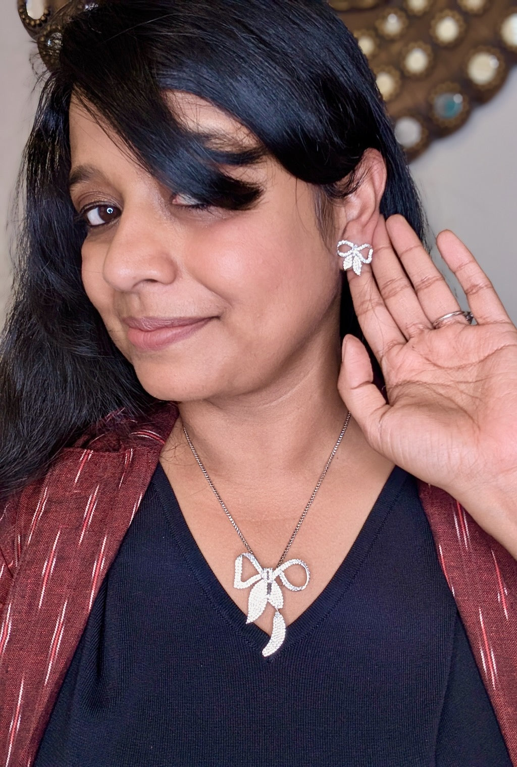 Designer Bow Pendant Set with Earrings