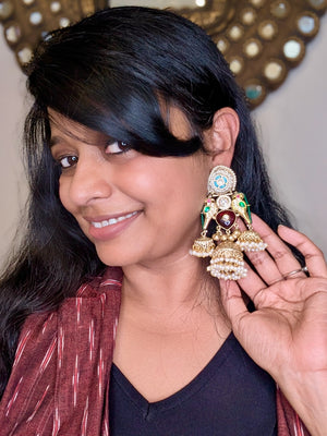 Kashish Pachi Kundan Gold Tone Jhumkas