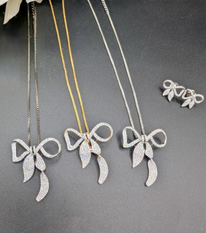 Designer Bow Pendant Set with Earrings