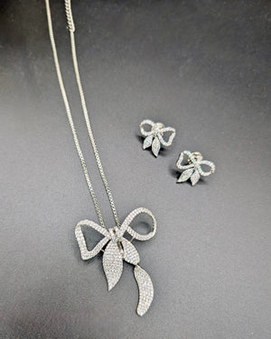 Designer Bow Pendant Set with Earrings