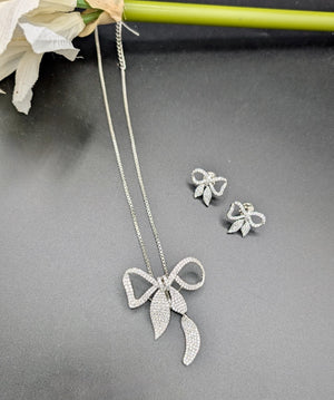 Designer Bow Pendant Set with Earrings