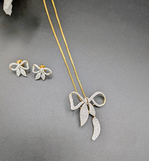 Designer Bow Pendant Set with Earrings