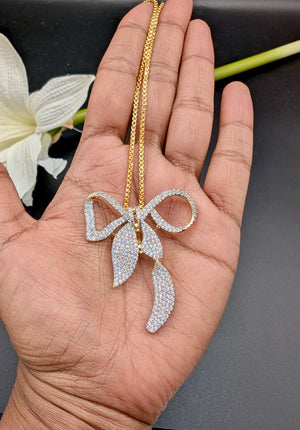 Designer Bow Pendant Set with Earrings