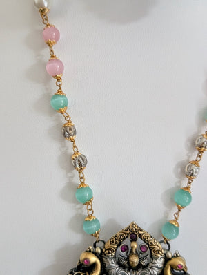 Zuri Dual Tone Chain with Inlay Pendant & Earrings (Available in 2 shapes)