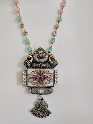 Zuri Dual Tone Chain with Inlay Pendant & Earrings (Available in 2 shapes)