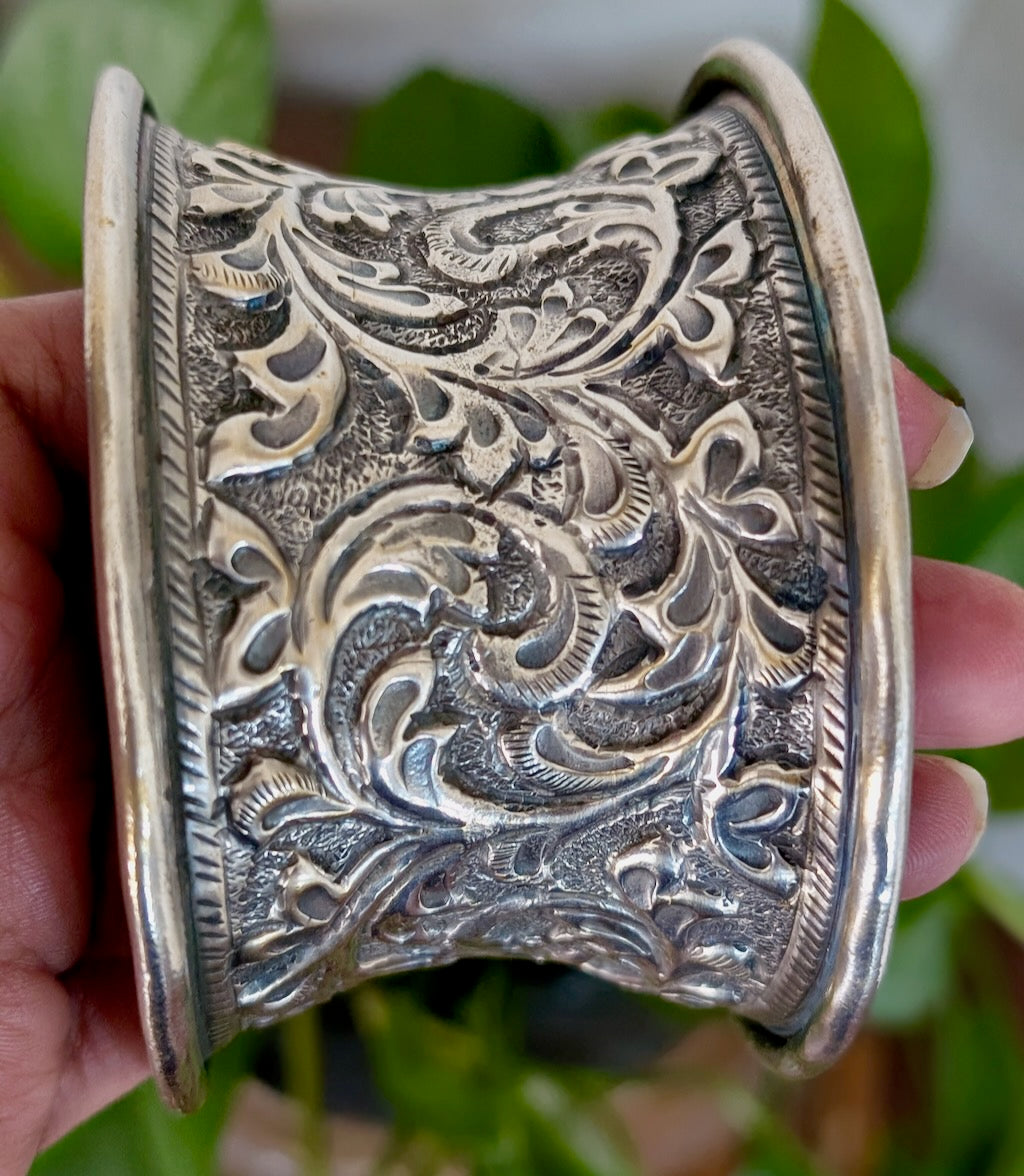 Handcarved Oxidized Chitai Cuff Bangle