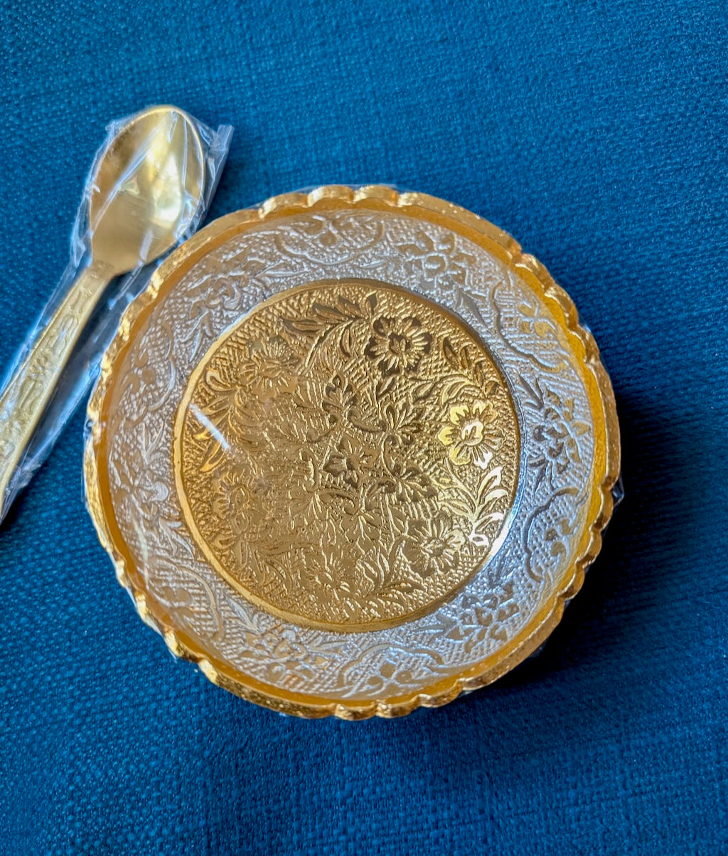 Gold and Silver Plated Single Bowl with Spoon ( No Box)