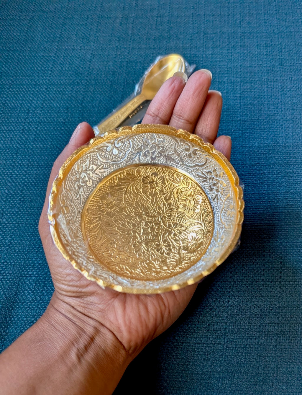 Gold and Silver Plated Single Bowl with Spoon ( No Box)