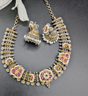 Jaipur Pachi Kundan Necklace set with Jhumkas