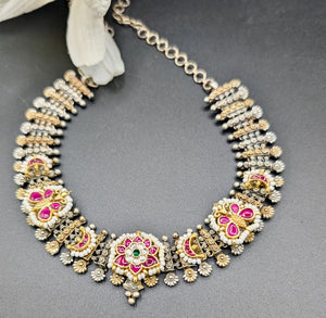 Jaipur Pachi Kundan Necklace set with Jhumkas