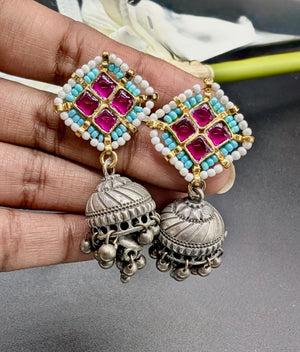 Hemangi Kolhapuri Pachi Kundan Necklace with Jhumkas