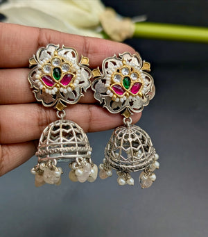Sitara Jaali Pachi Kundan Jhumkas