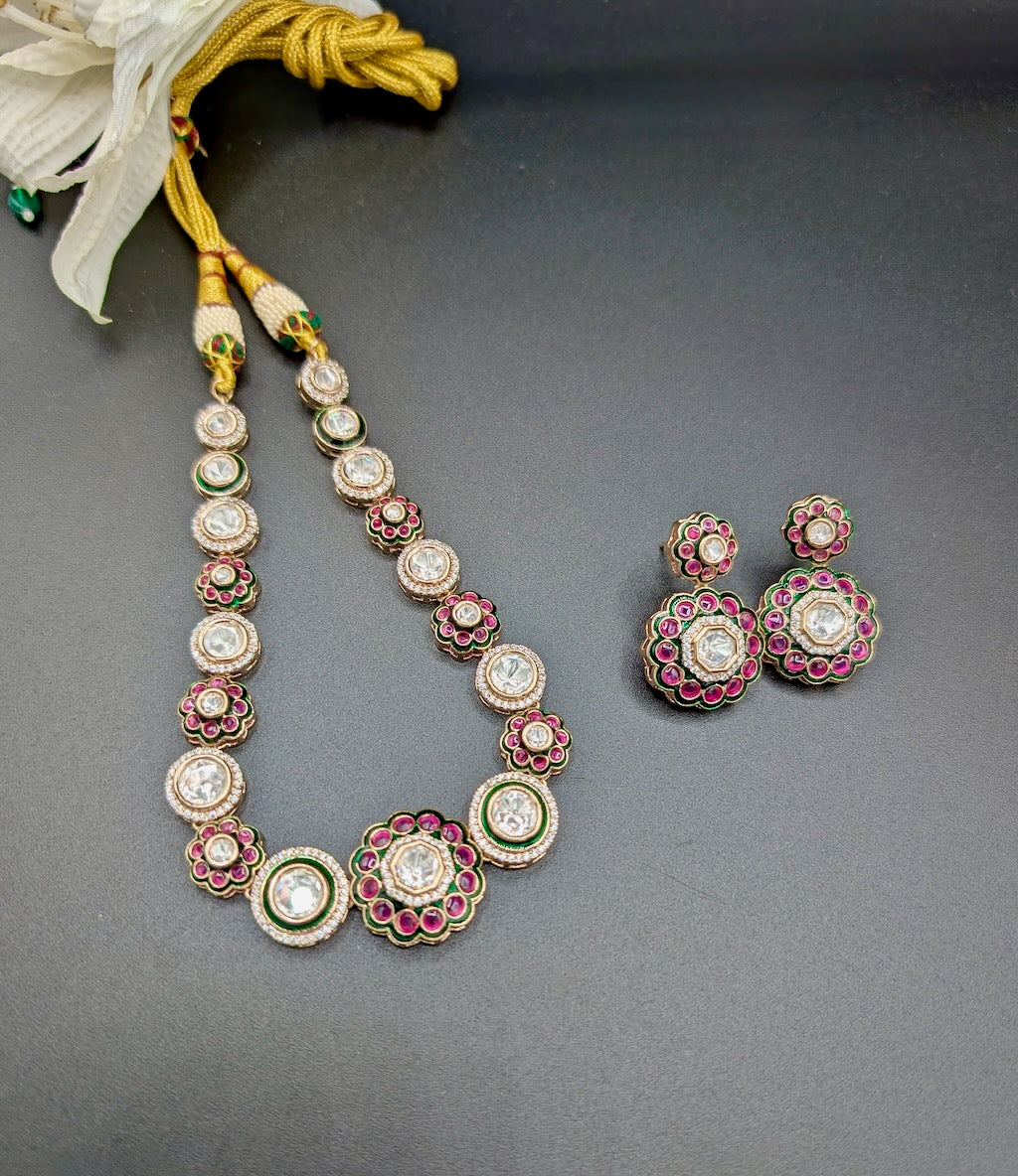 Sarah Enamel Necklace with Earrings - Ruby