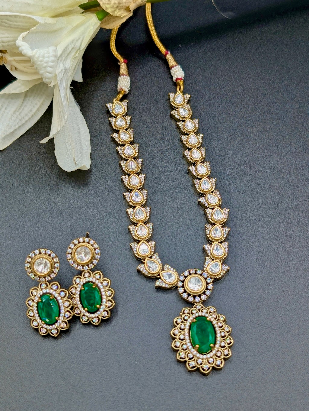 Leena Doublet Moissanite Necklace with Earrings