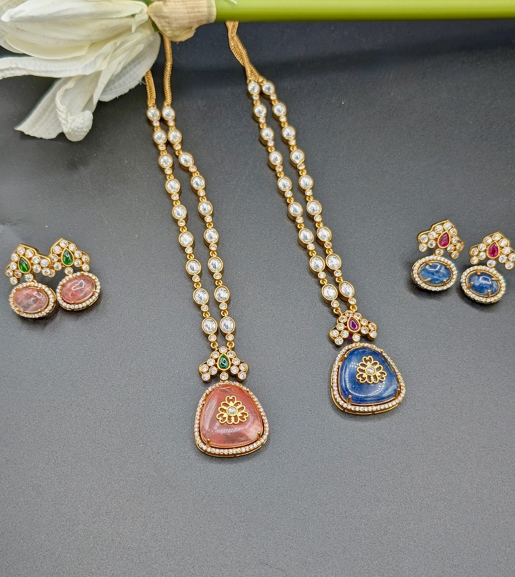 Adriana Inlay Moissanite Pendant with Earrings