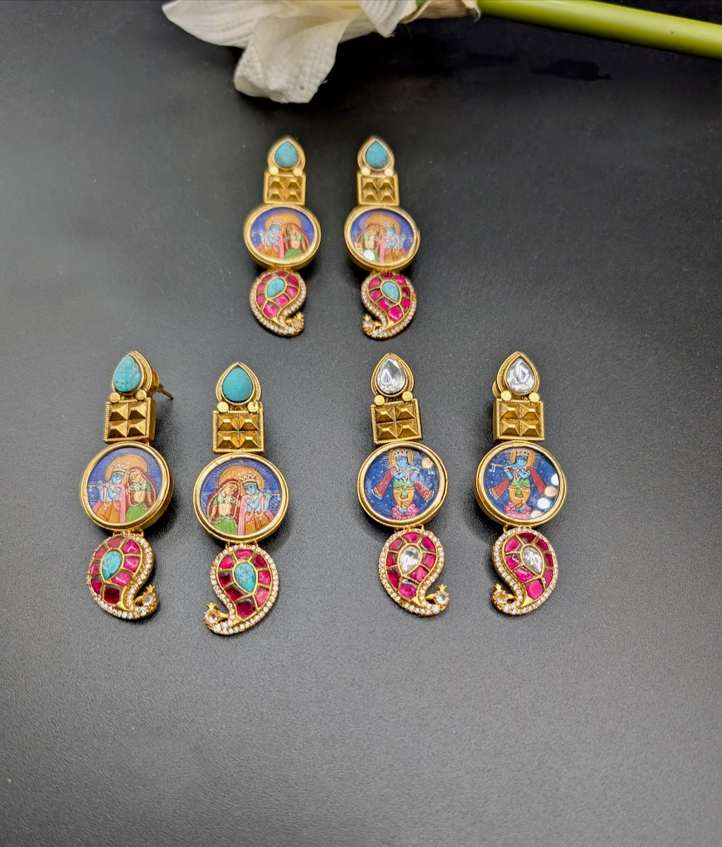Handpainted Jadau Kundan Earrings
