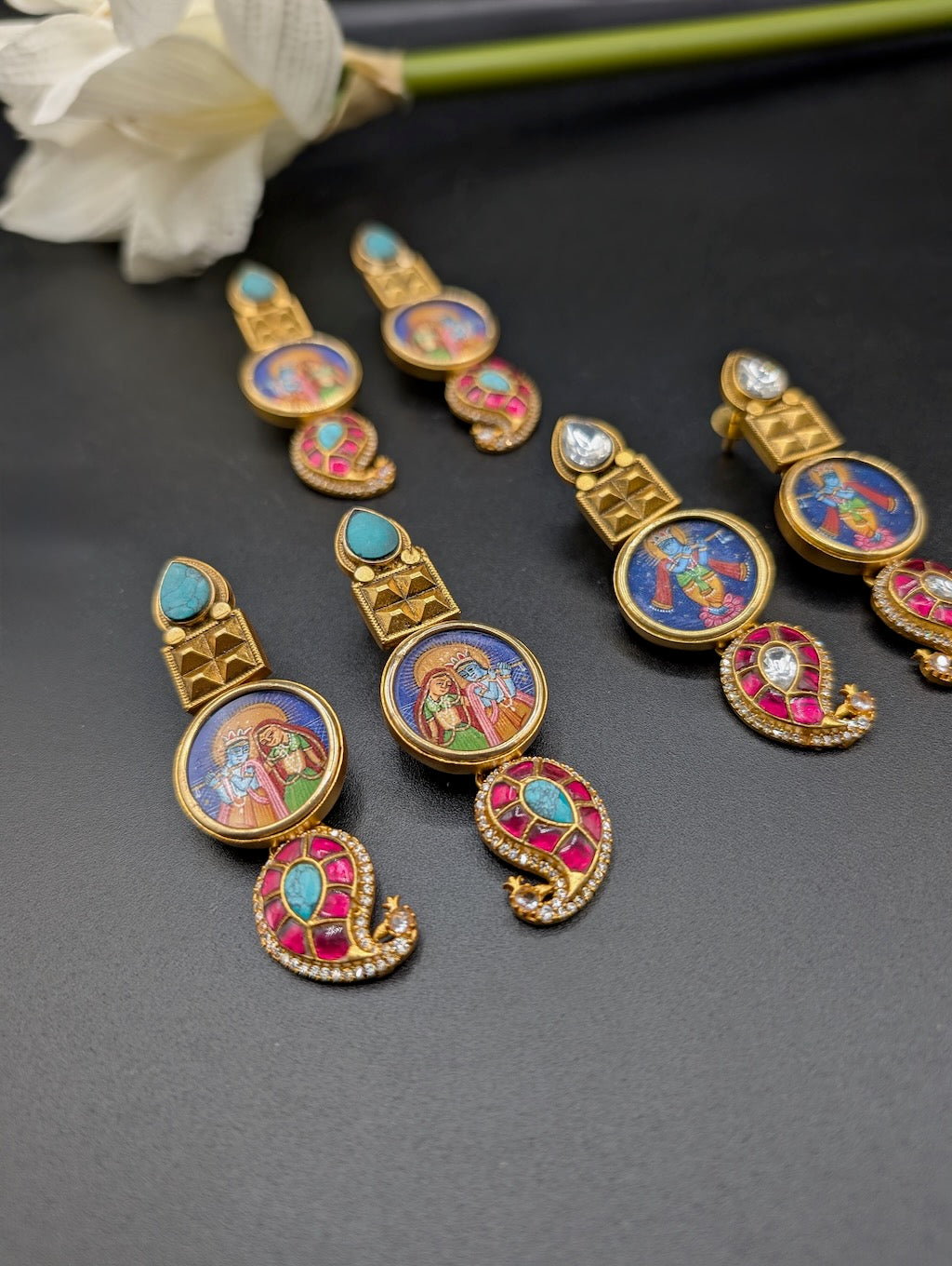 Handpainted Jadau Kundan Earrings