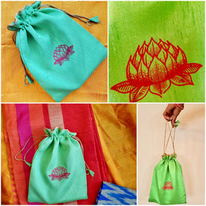 Lotus Motif Potli Bag in Raw Silk