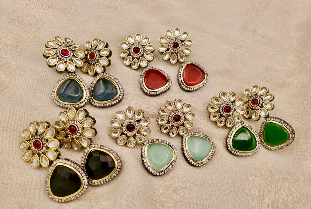 Khushi Flower Earrings with Monalisa Stone